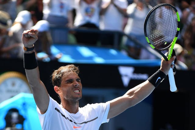 Rafael Nadal celebrates his straight-sets victory over Florian Mayer in the Australian Open first round