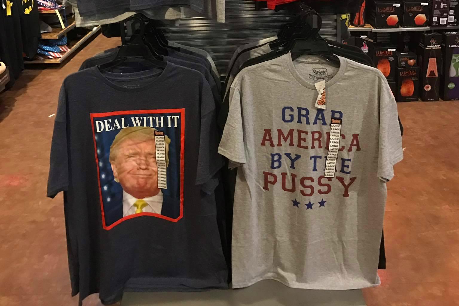 T-shirt (right) was displayed in the front of the shop alongside pro-Trump merchandise