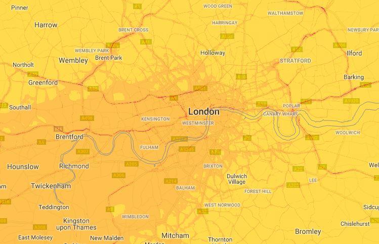 Map showing levels of air pollution in the capital on Thursday