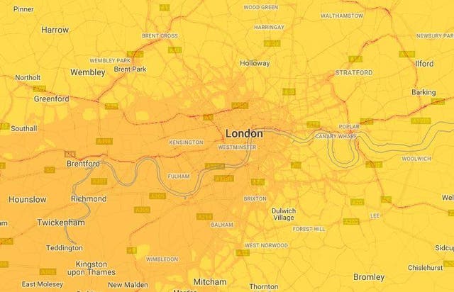 Map showing levels of air pollution in the capital on Thursday