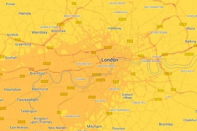 Map showing levels of air pollution in the capital on Thursday