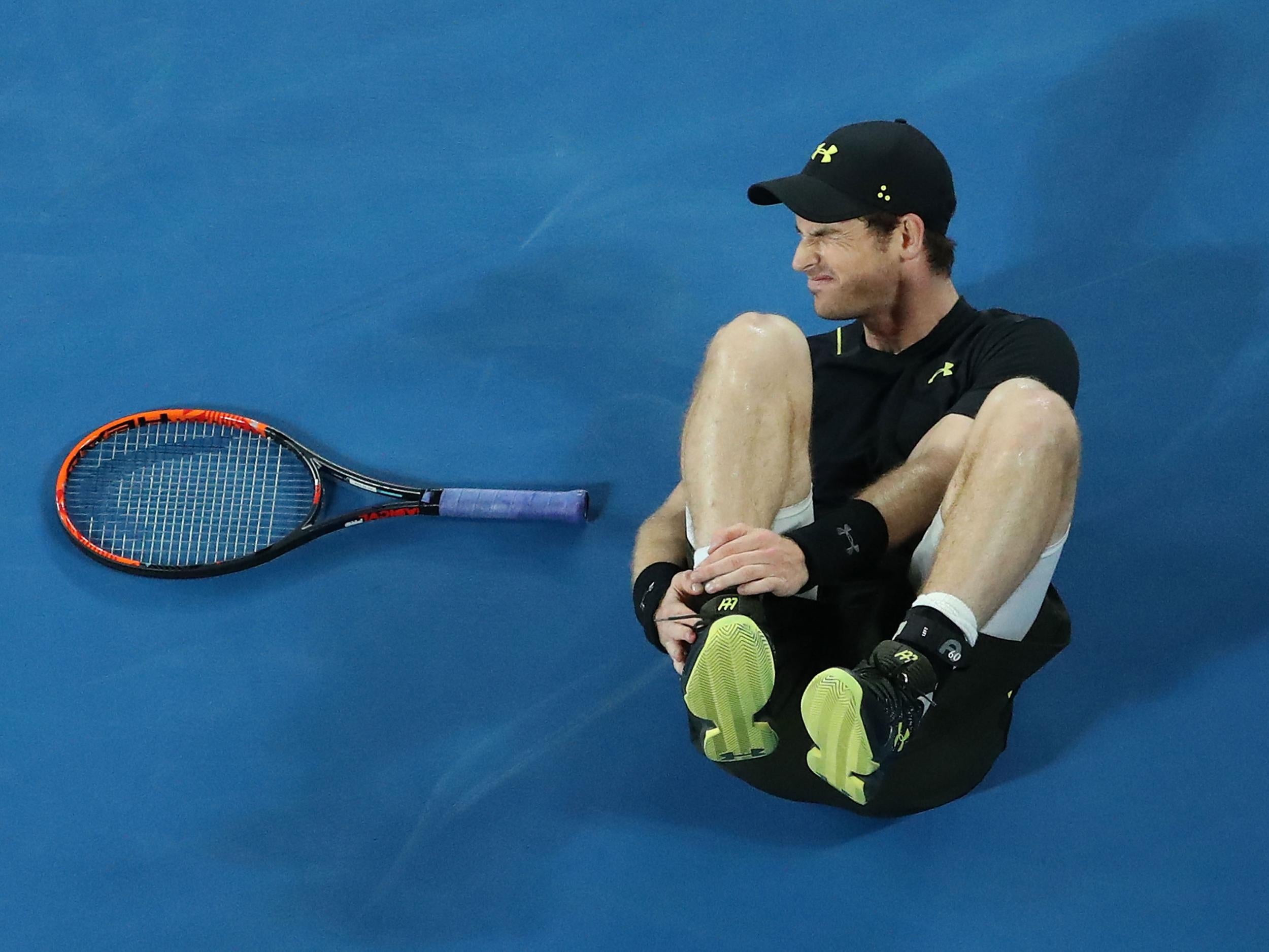 Murray fell awkwardly on his ankle in the first set