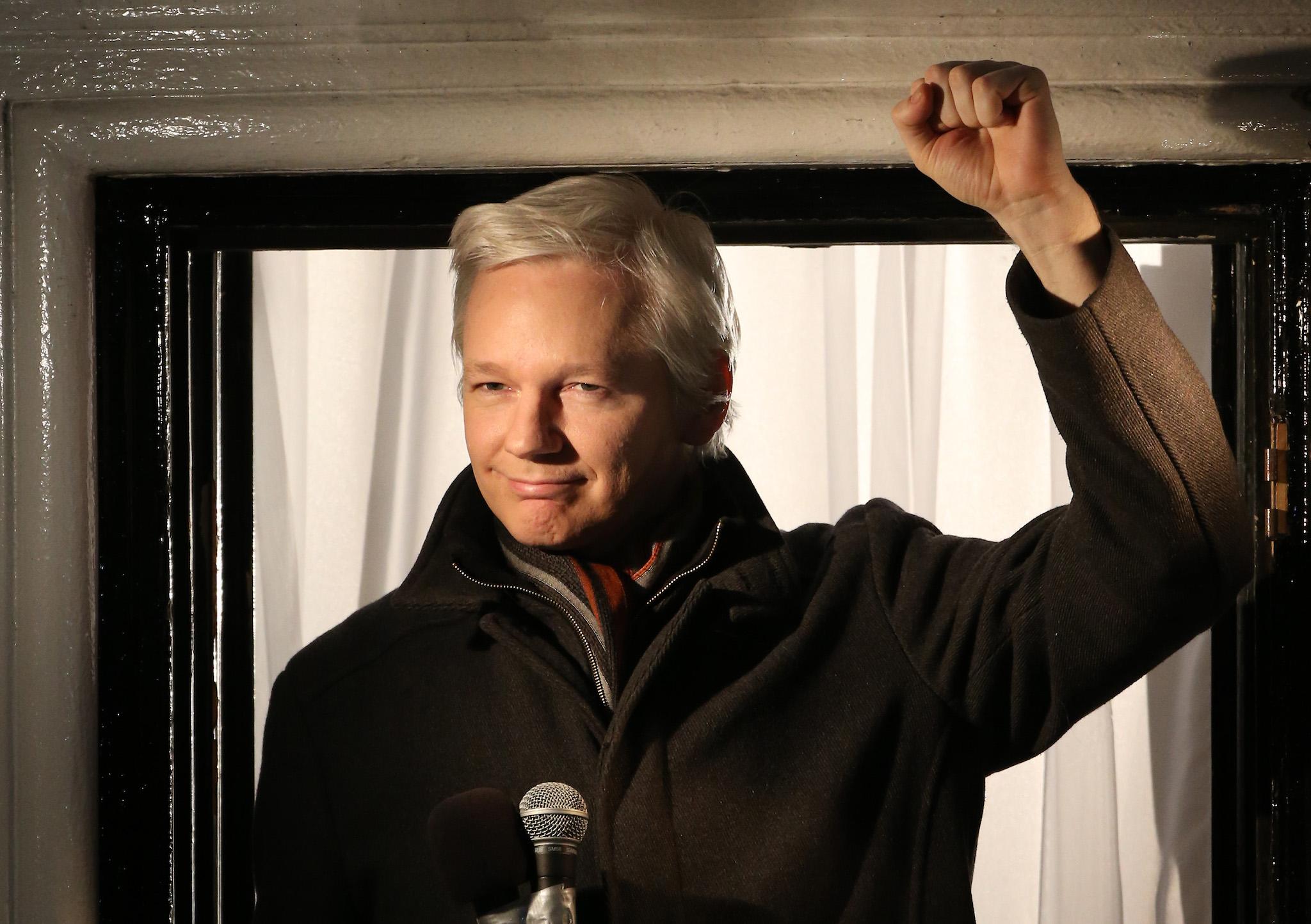 Wikileaks founder Julian Assange speaks from the Ecuadorian Embassy on December 20, 2012 in London, England
