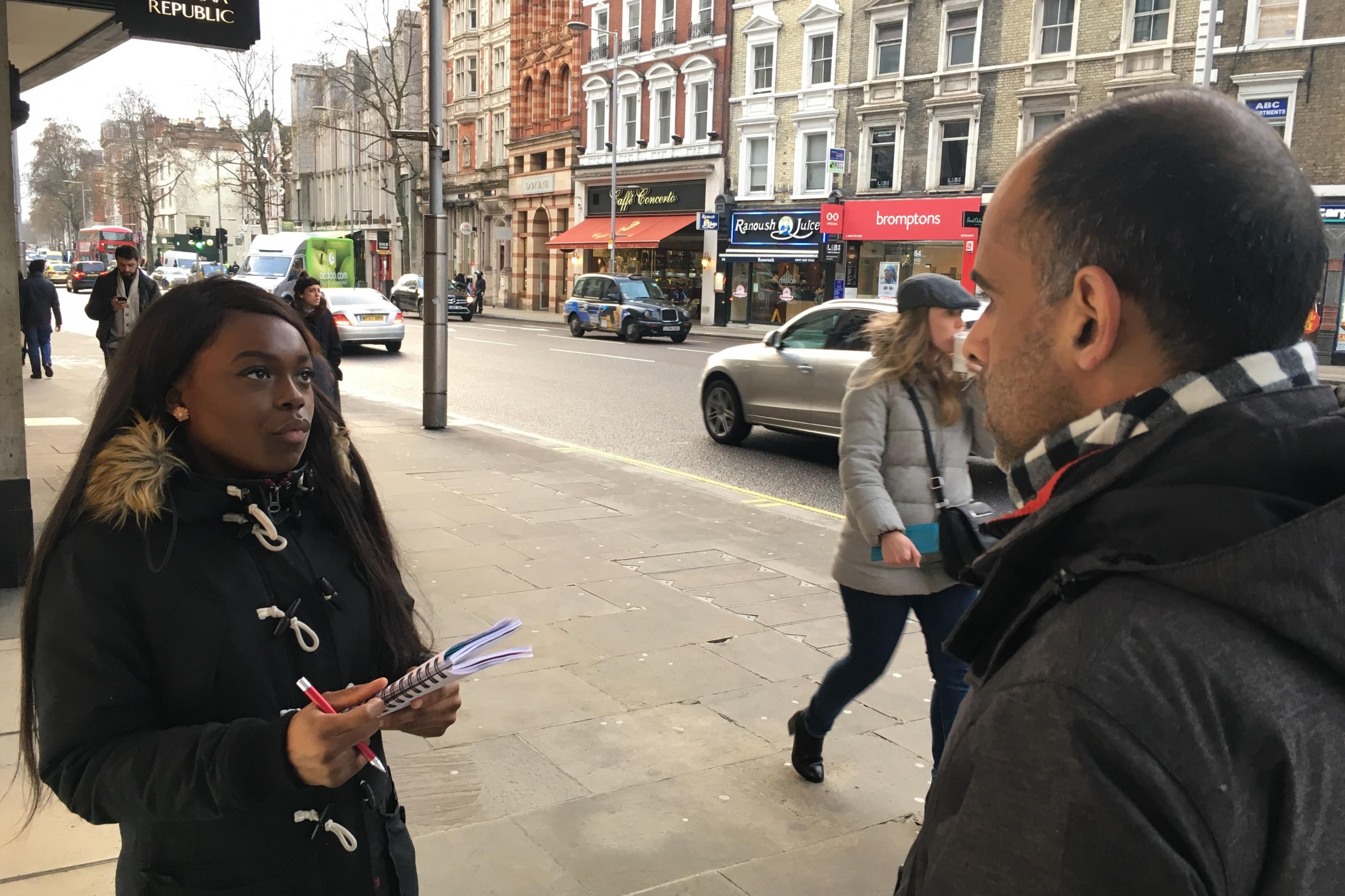 Kumba Kpakima reporting on the streets of London