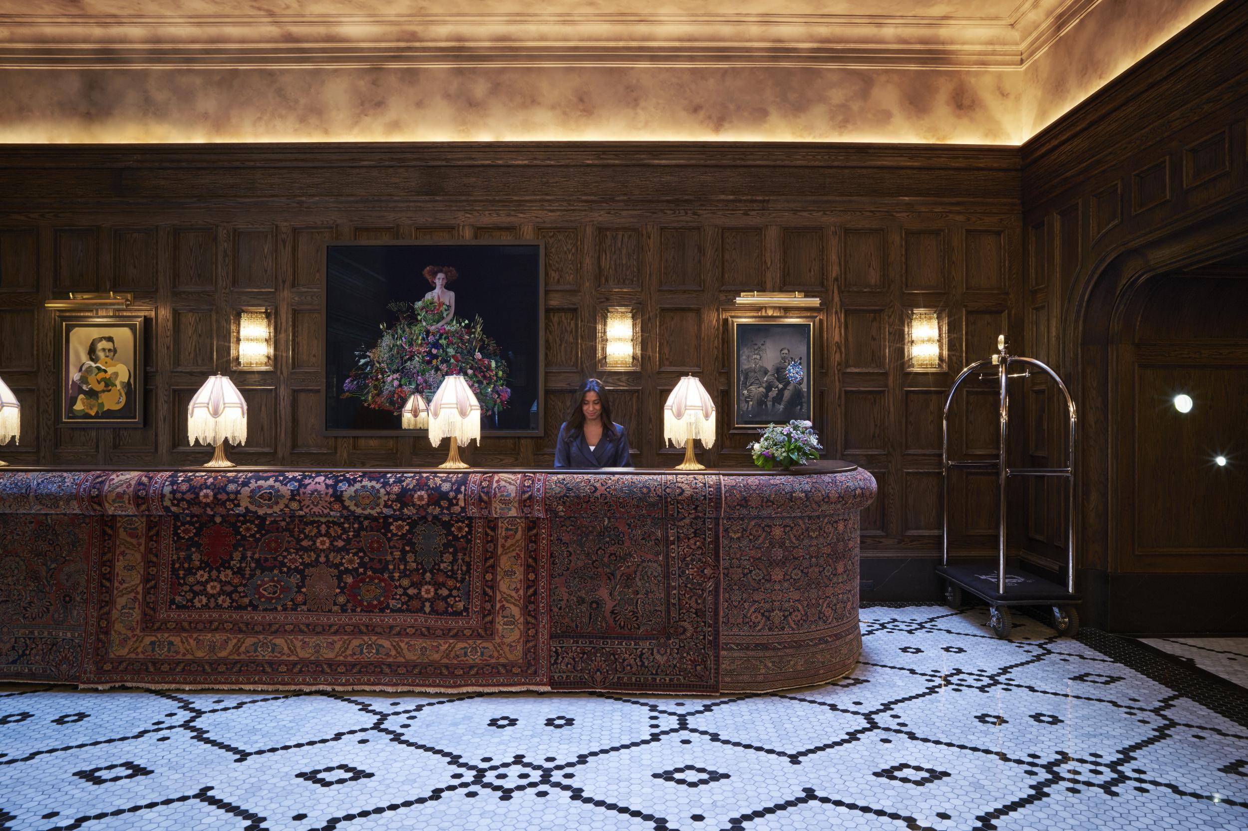 &#13;
The Beekman's bohemian lobby with rug-draped counter and ever friendly staff&#13;