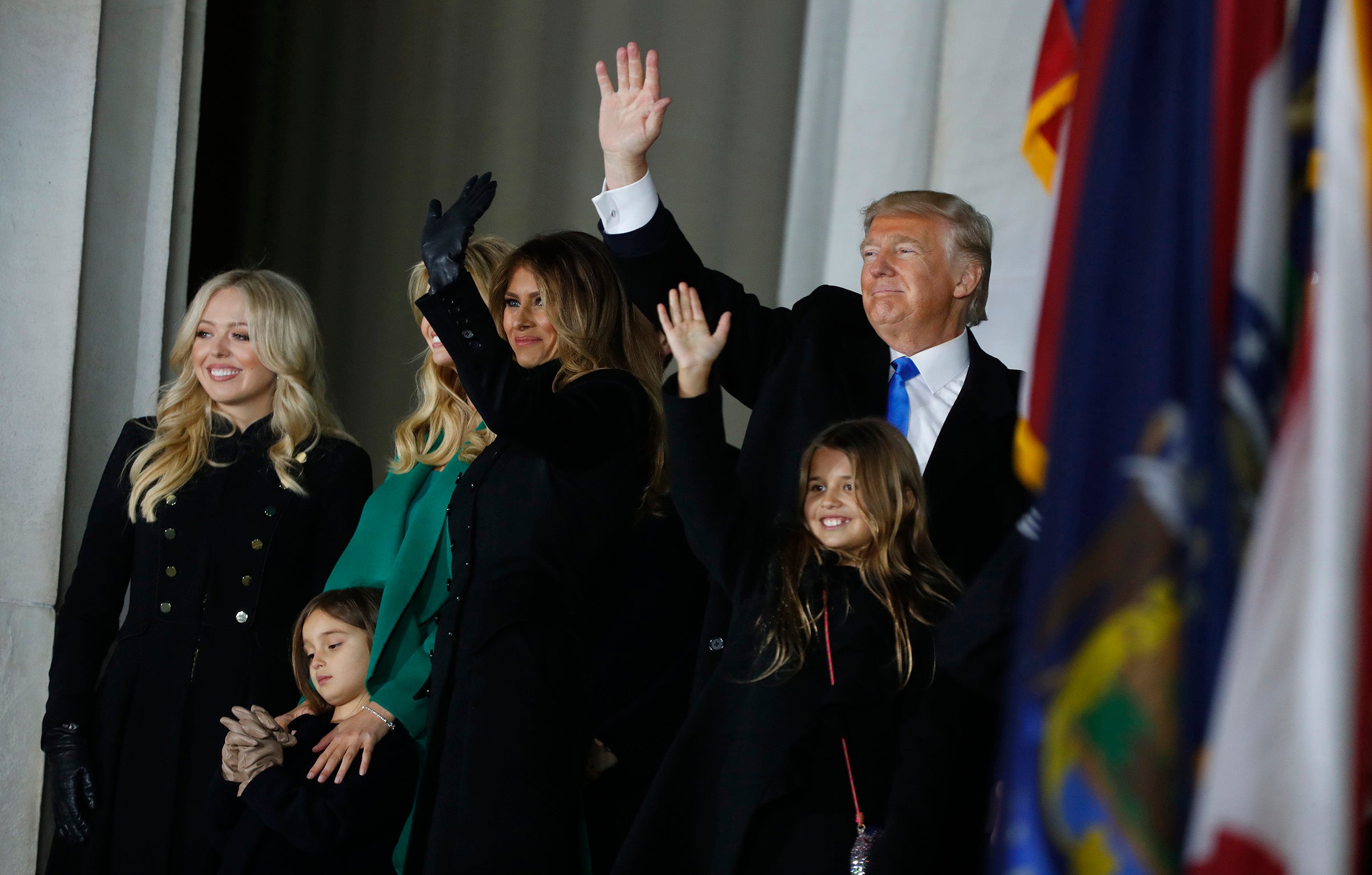 Donald Trump and family pose at the end of an inauguration concert