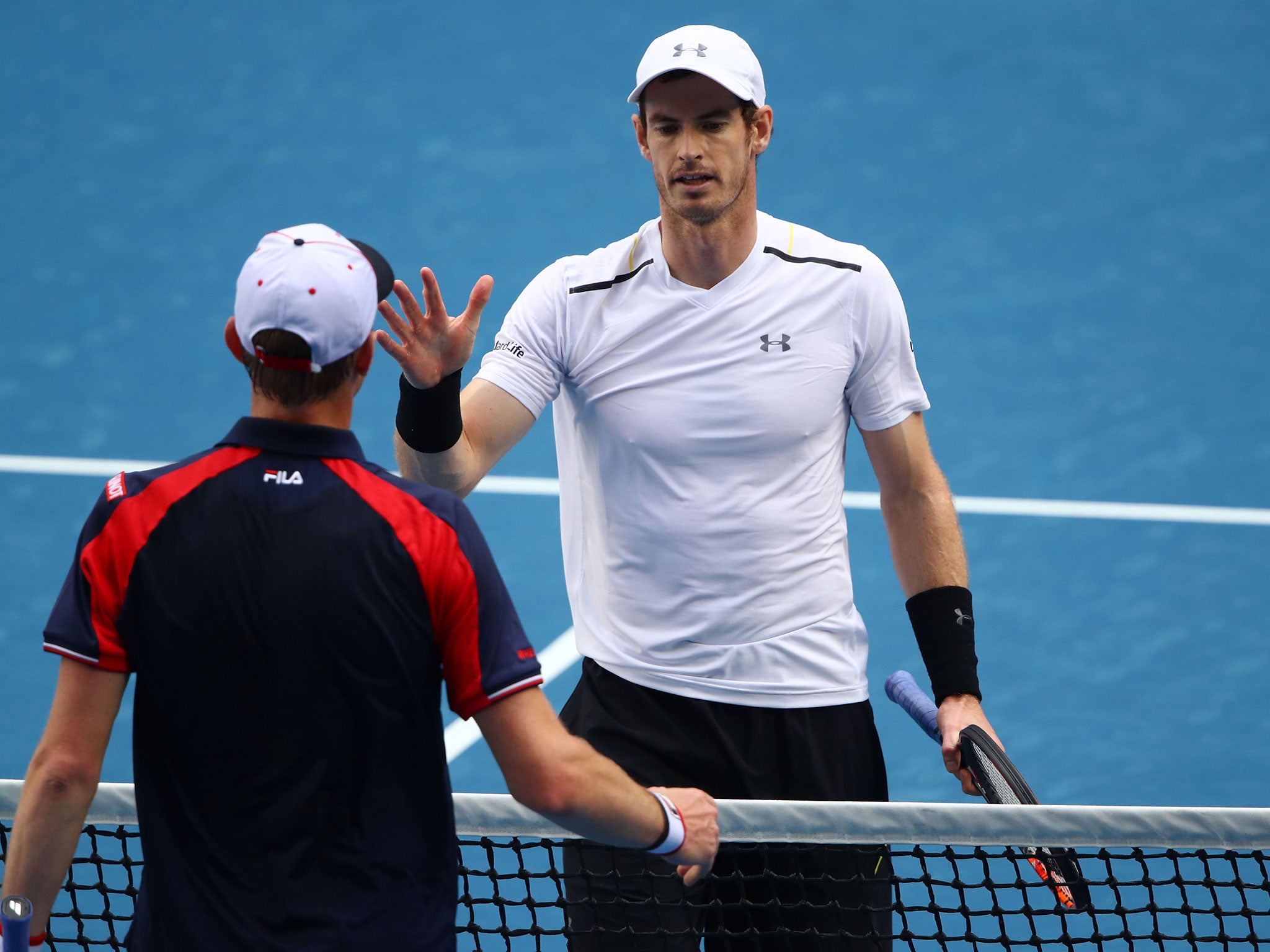 Murray shakes hands with Sam Querrey after their third round encounter