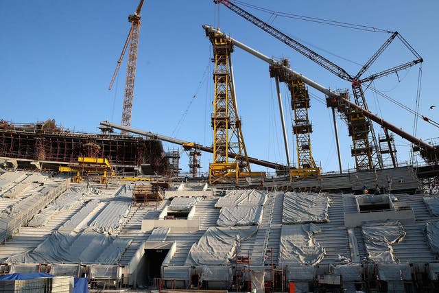 Construction works at the Khalifa International Stadium in Doha, Qatar
