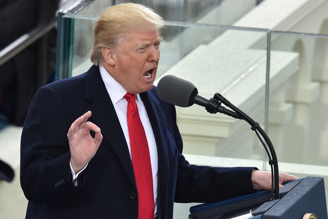 Donald Trump delivers his inauguration speech on 20 January 2017