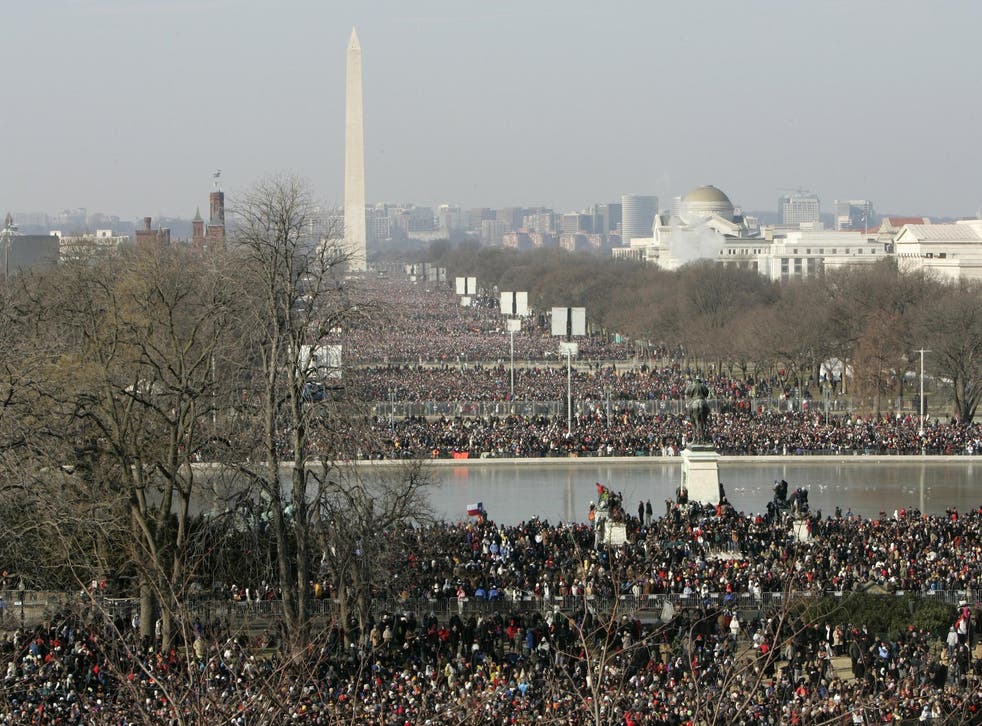 The National Park Service retweet a tweet comparing the crowds that turned out for Mr Obama's inauguration (above) with the numbers gathered for Mr Trump's swearing in on Friday