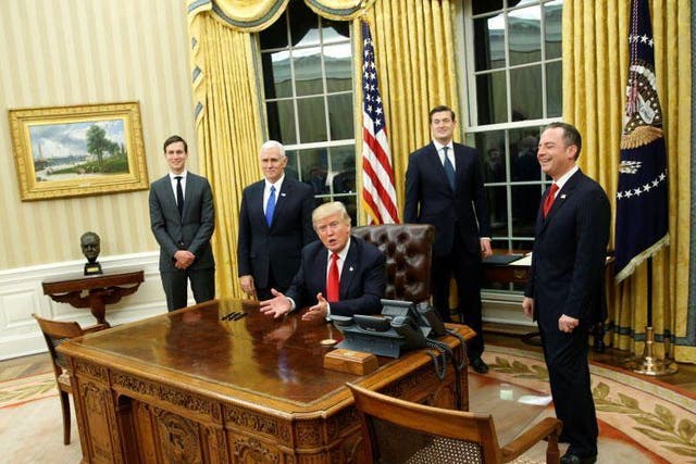 Donald Trump and his closest advisers sign the first orders of his presidency