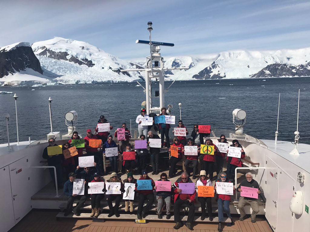 Anti-Trump protesters are even preparing to march on board an expedition ship in the Antarctic