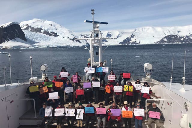 Anti-Trump protesters are even preparing to march on board an expedition ship in the Antarctic