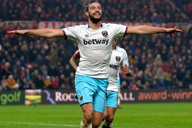 Andy Carroll celebrates as West ham secured a 3-1 victory over Middlesbrough