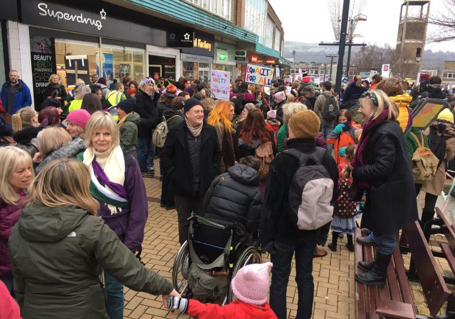 Women gathered in the small town centre to march on the route that went past Tory MP Philip Davies' office