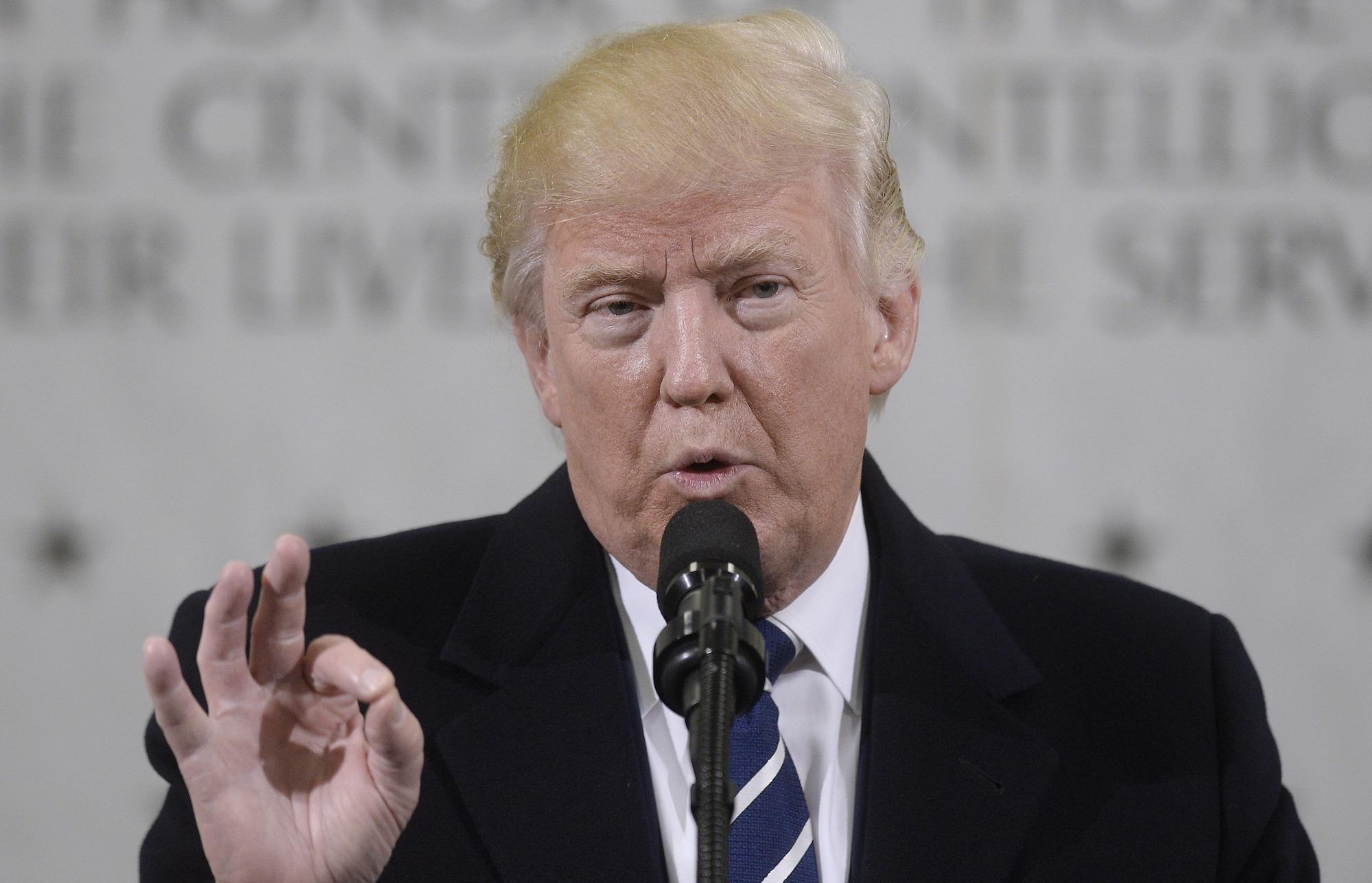 President Donald Trump speaks at the CIA headquarters on January 21, 2017 in Langley, Virginia.