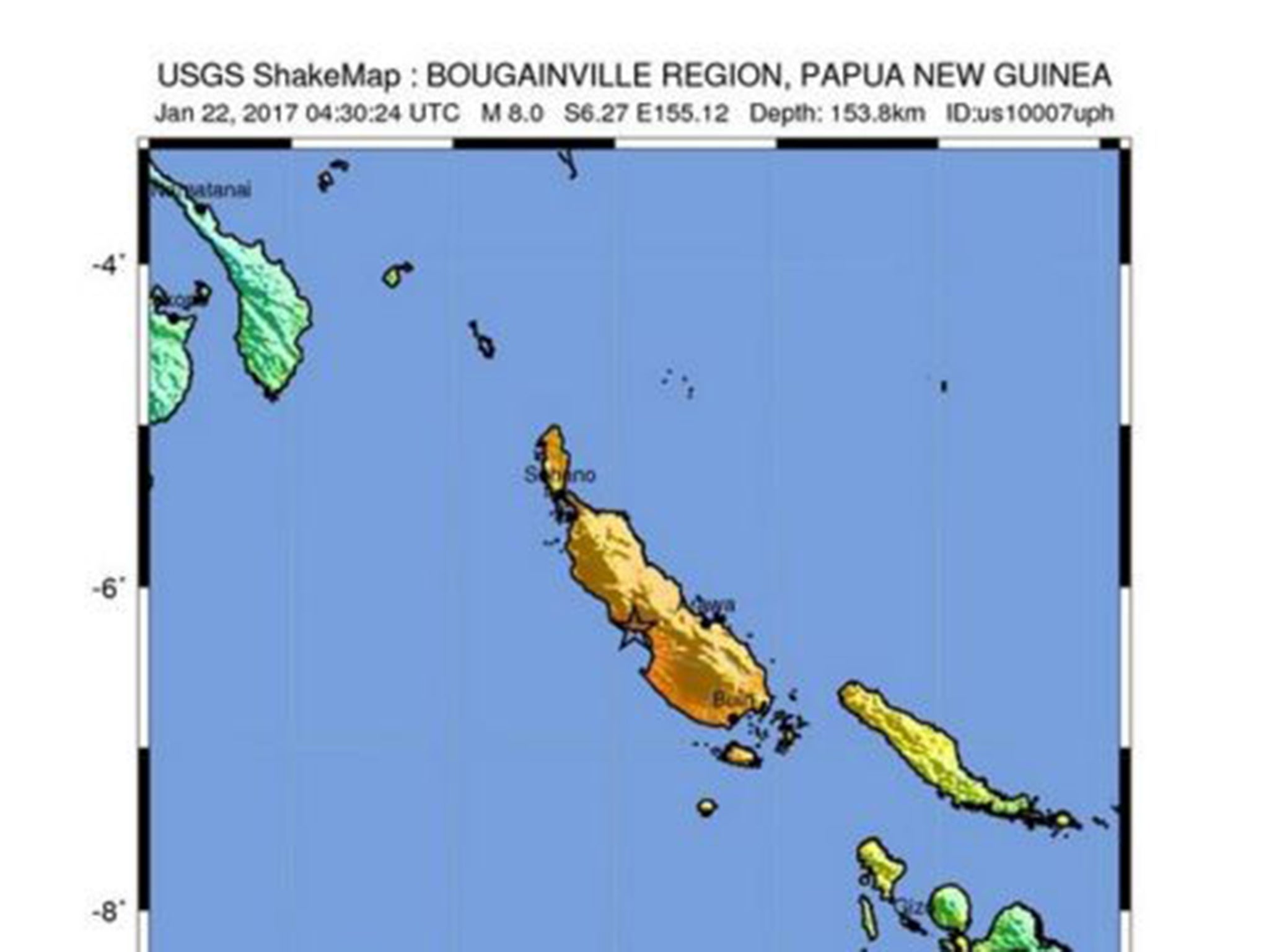The earthquake struck the island of Bourgainville at 4:30am local time