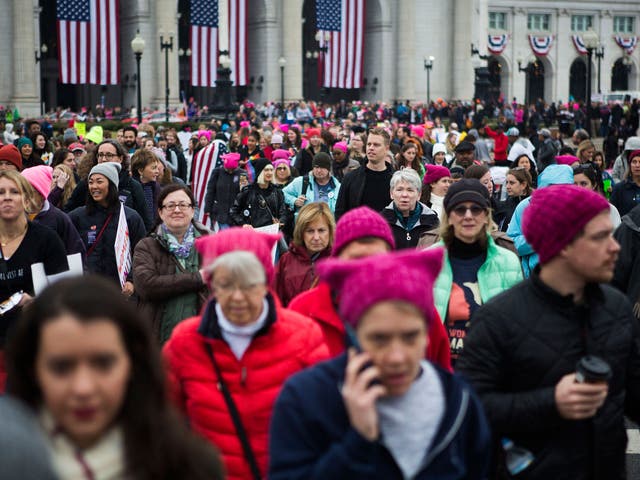 Demonstrators leaving Union Station for the Women's March on Washington on 21 January