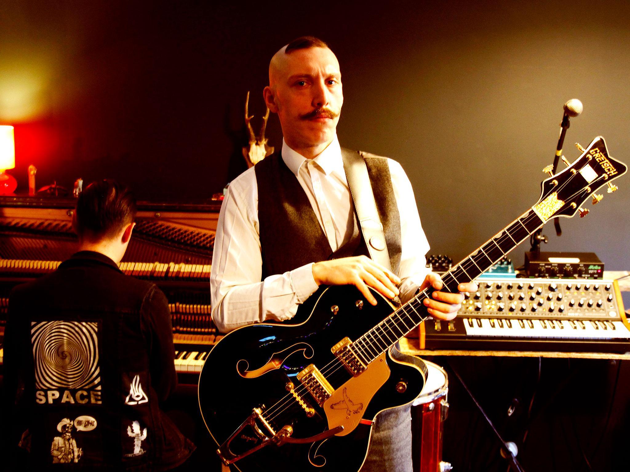 Jamie Lenman with producer Space in the studio