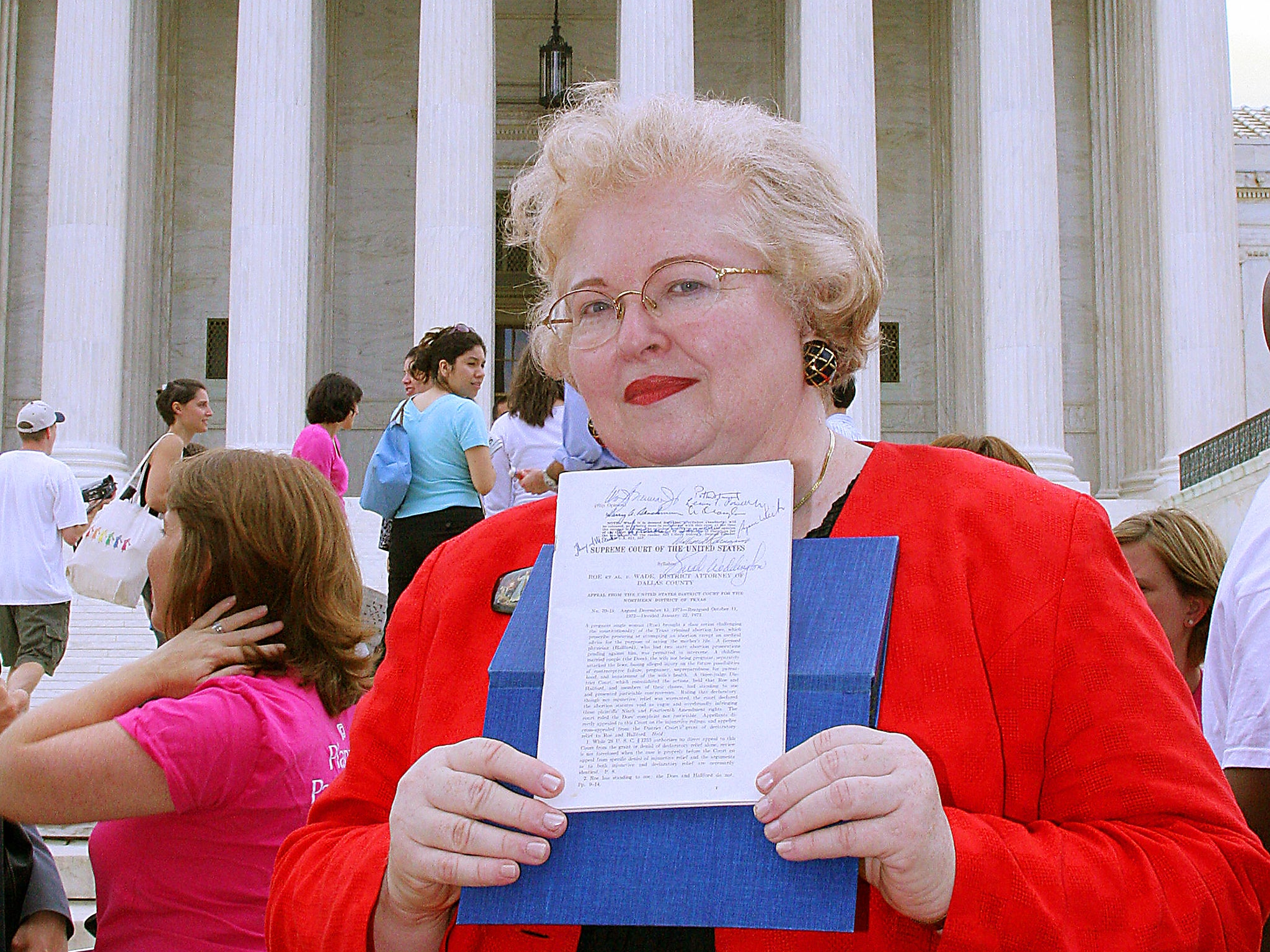 Weddington pictured holding the landmark ruling