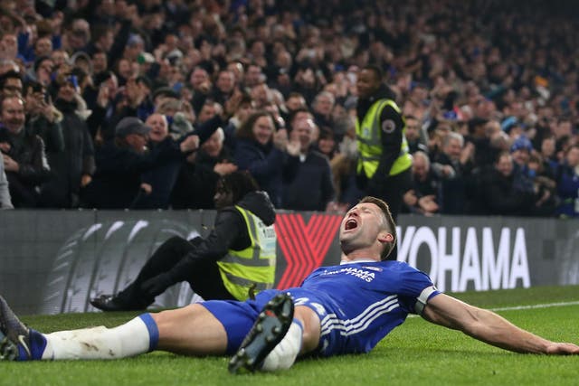 Gary Cahill celebrates after scoring Chelsea's second