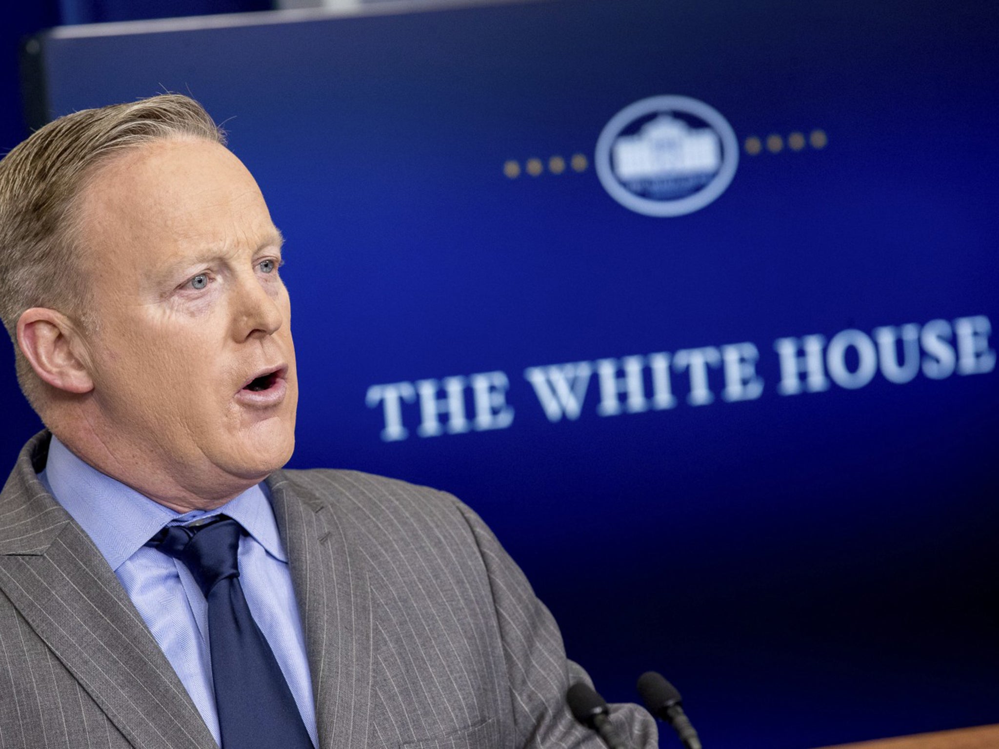 White House press secretary Sean Spicer held his first official briefing with the media in the White House on Saturday