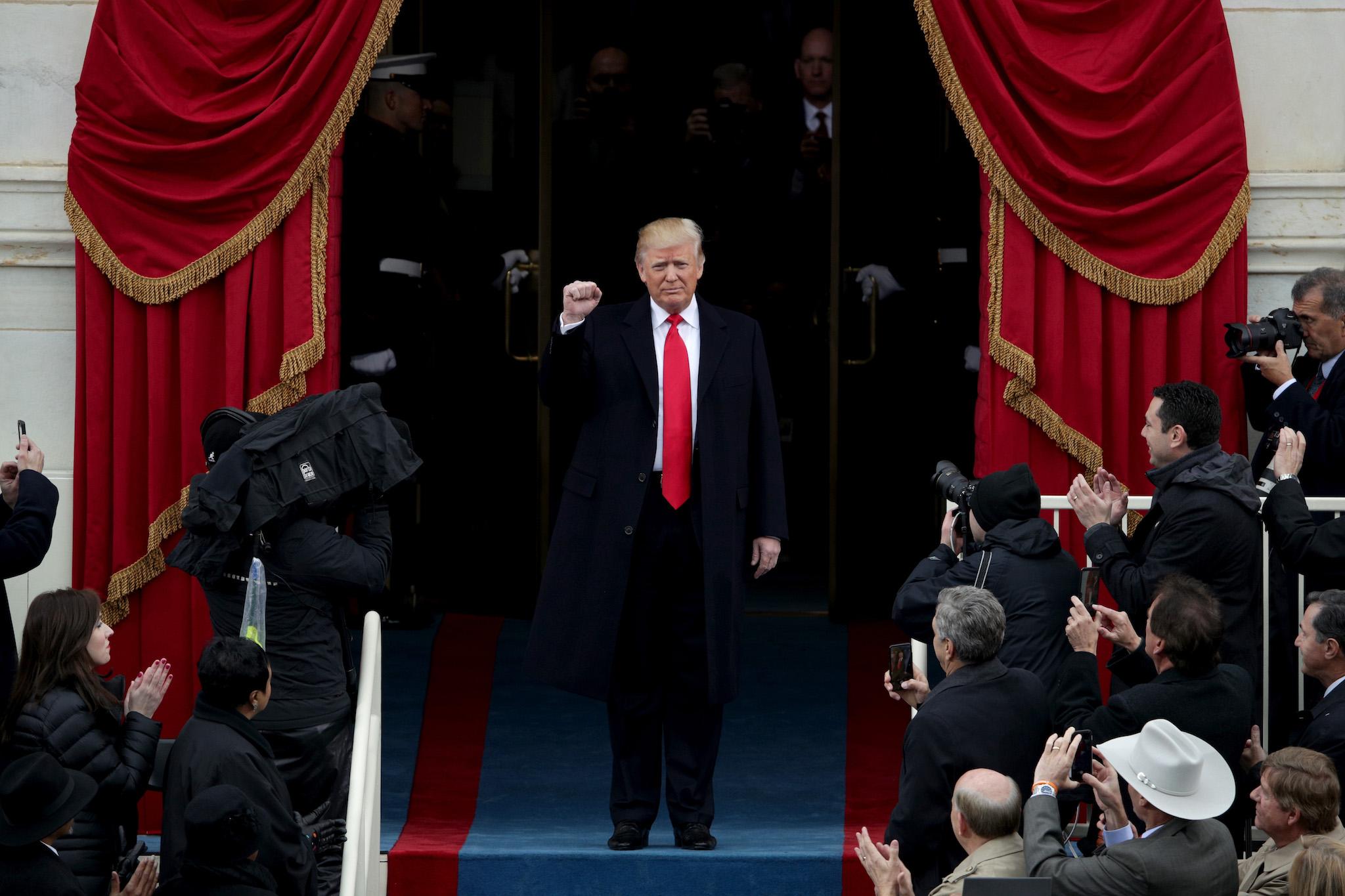 President Elect Donald Trump arrives on the West Front of the U.S. Capitol on January 20, 2017 in Washington, DC