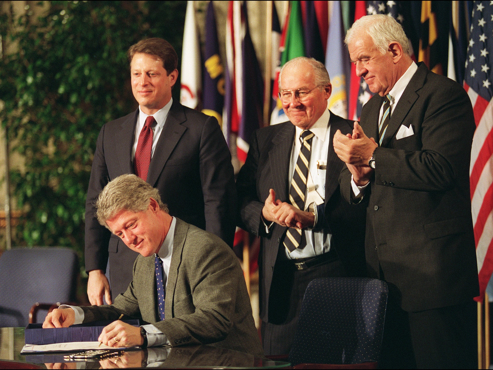 Bill Clinton signs Nafta on 8 December 1993 (AFP)