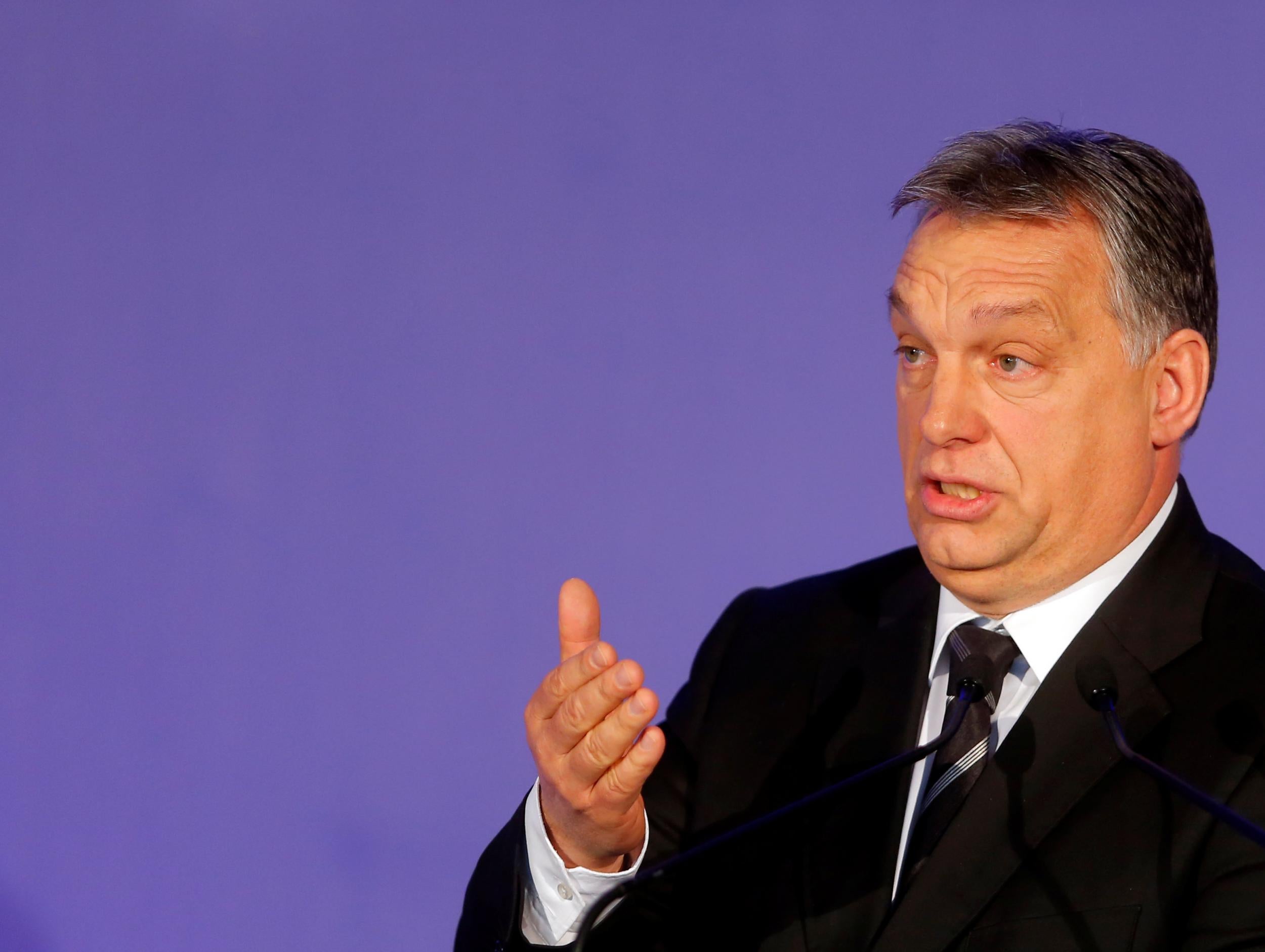 Hungarian Prime Minister Viktor Orban delivers a speech during a Lamfalussy Lectures Conference in Budapest
