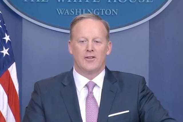 Mr Spicer had a lower podium on Monday to improve the perception of his accessibility to the press