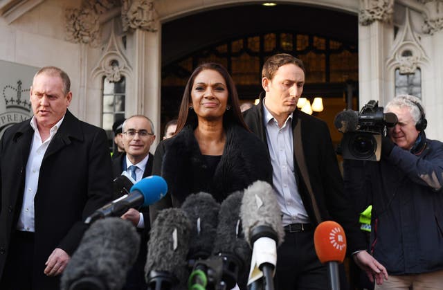 The lead claimant in the Article 50 case, Gina Miller, speaks to the media after she exits the Supreme Court