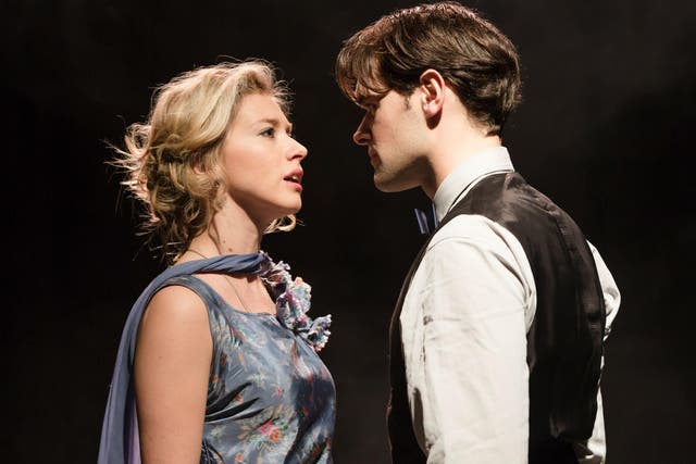 Zoe Doano as Grazia Lambert and Chris Peluso as Death in 'Death Takes a Holiday' at the Charing Cross Theatre