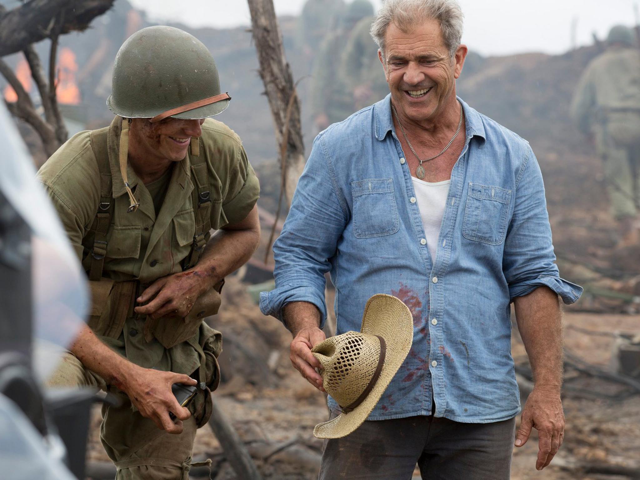 Director Mel Gibson on the set of his film 'Hacksaw Ridge'