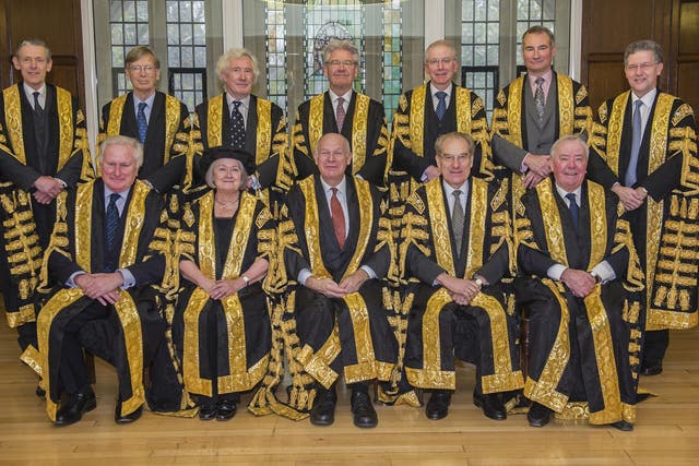 The eleven justices of the Supreme Court who heard the Government's Article 50 appeal, with Lord Toulson (top left) who retired last summer