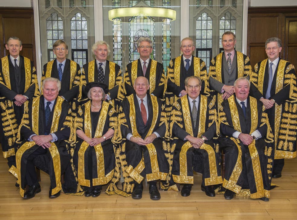 The eleven justices of the Supreme Court who heard the Government's Article 50 appeal, with Lord Toulson (top left) who retired last summer