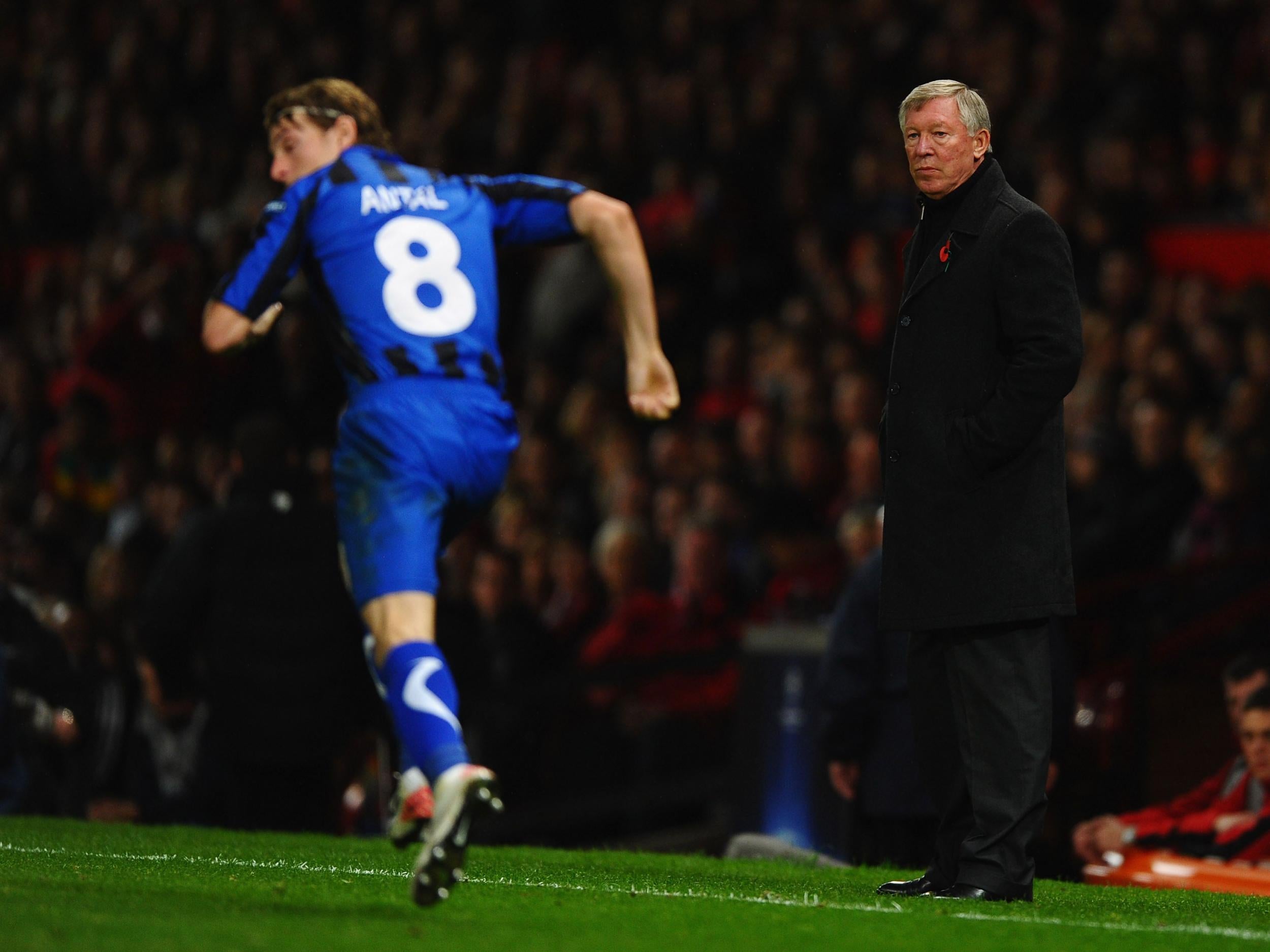 Alex Ferguson looks on during Otelul Galati's trip to Manchester United