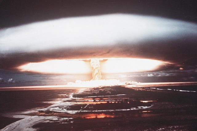 File photo shows a nuclear explosion in Mururoa atoll. A bill has been tabled to restrict the US President's authority over nuclear weapons use