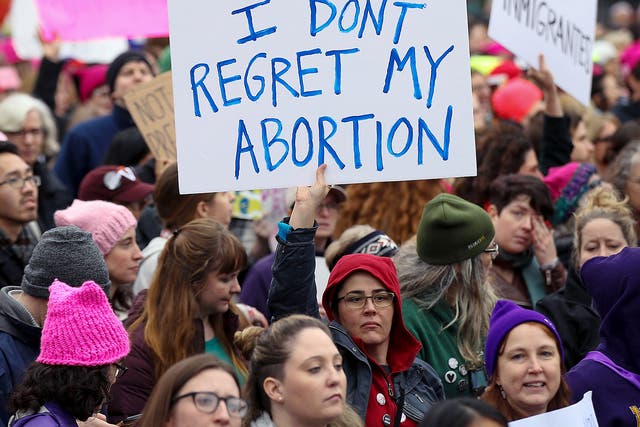 Pro-choice protesters pictured during the Women's March against Trump this year