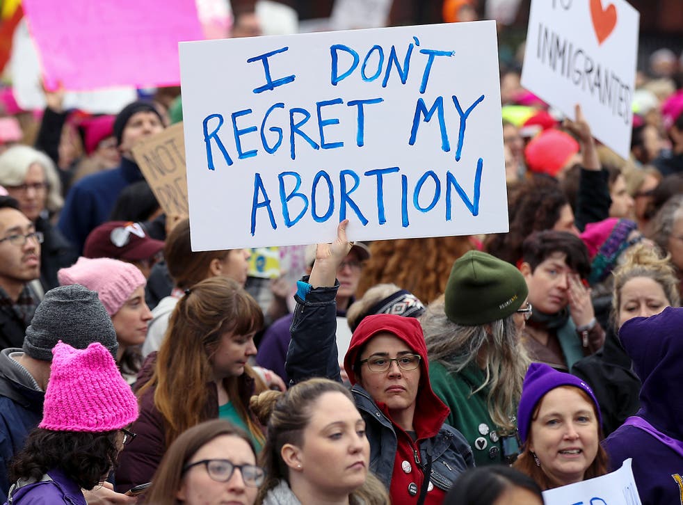 Pro-choice protesters pictured during the Women's March against Trump this year