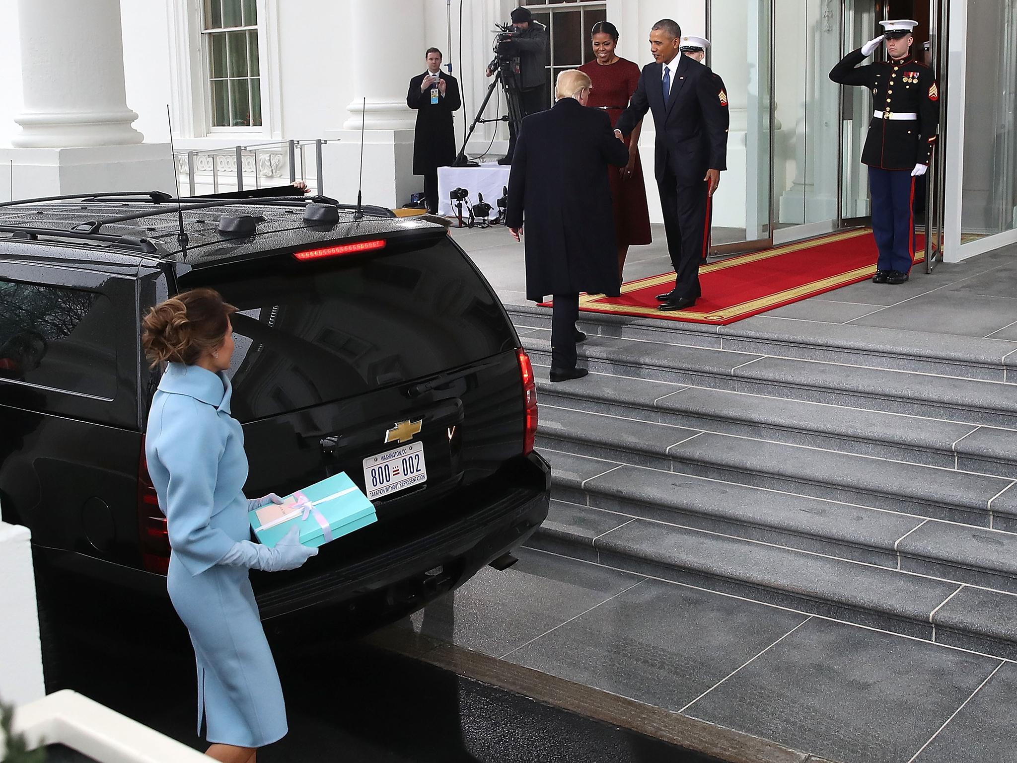 President Trump was criticised for walking ahead of Melania Trump when meeting the Obamas at the White House.