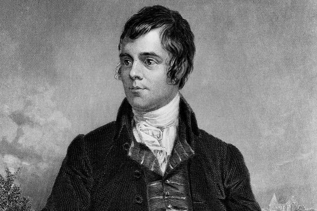 Scottish poet and writer of traditional Scottish folk songs Robert Burns (1759 - 1796).  Robert Burns was born in Alloway, Ayrshire, the son of a farmer. In 1786 he published 'Poems, chiefly in the Scottish dialect' with a view to raising funds to emigrate to the West Indies. The success of the volume induced him to stay. He married Jean Armour, the mother of his children in 1788. Burns farmed at Ellisland until 1791 and also worked for the Excise Service to supplement his income. Most of his later literary work consisted of songs and he wrote many of his most famous works for 'A Collection of Original Scottish Airs'  which included 'Auld Lang Syne', 'A Red, Red Rose' and 'Scots Wha Hae'. Burns died on July 21st 1796. His life and work are celebrated on Burns Night, 25th January