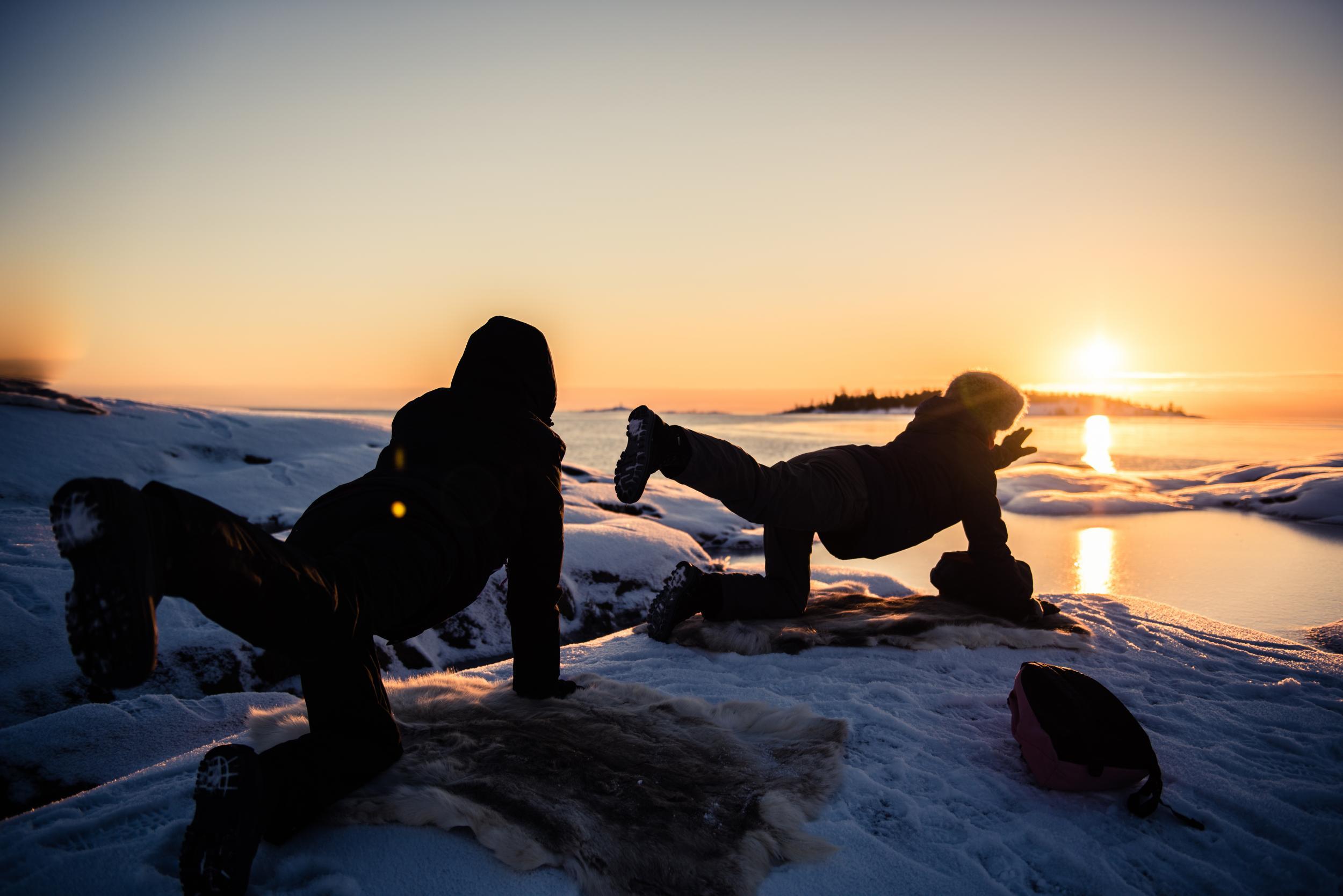 Ice yoga is performed on reindeer fur ‘mats’ to protect from the cold