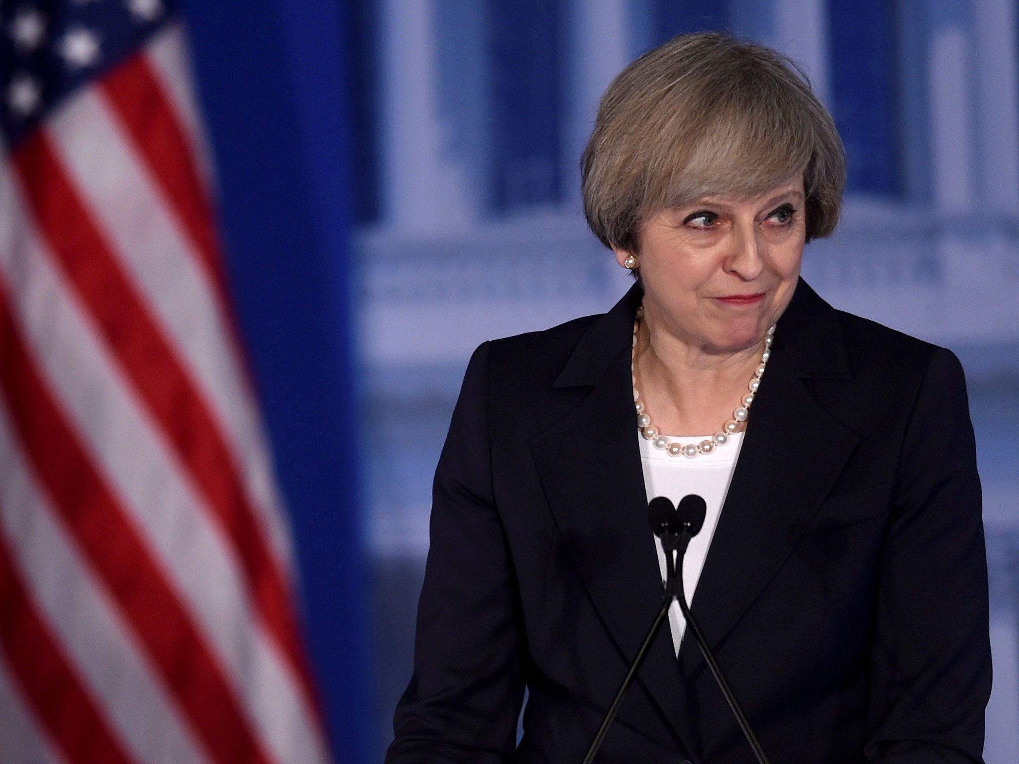 Prime Minister Theresa May speaks in Philadelphia