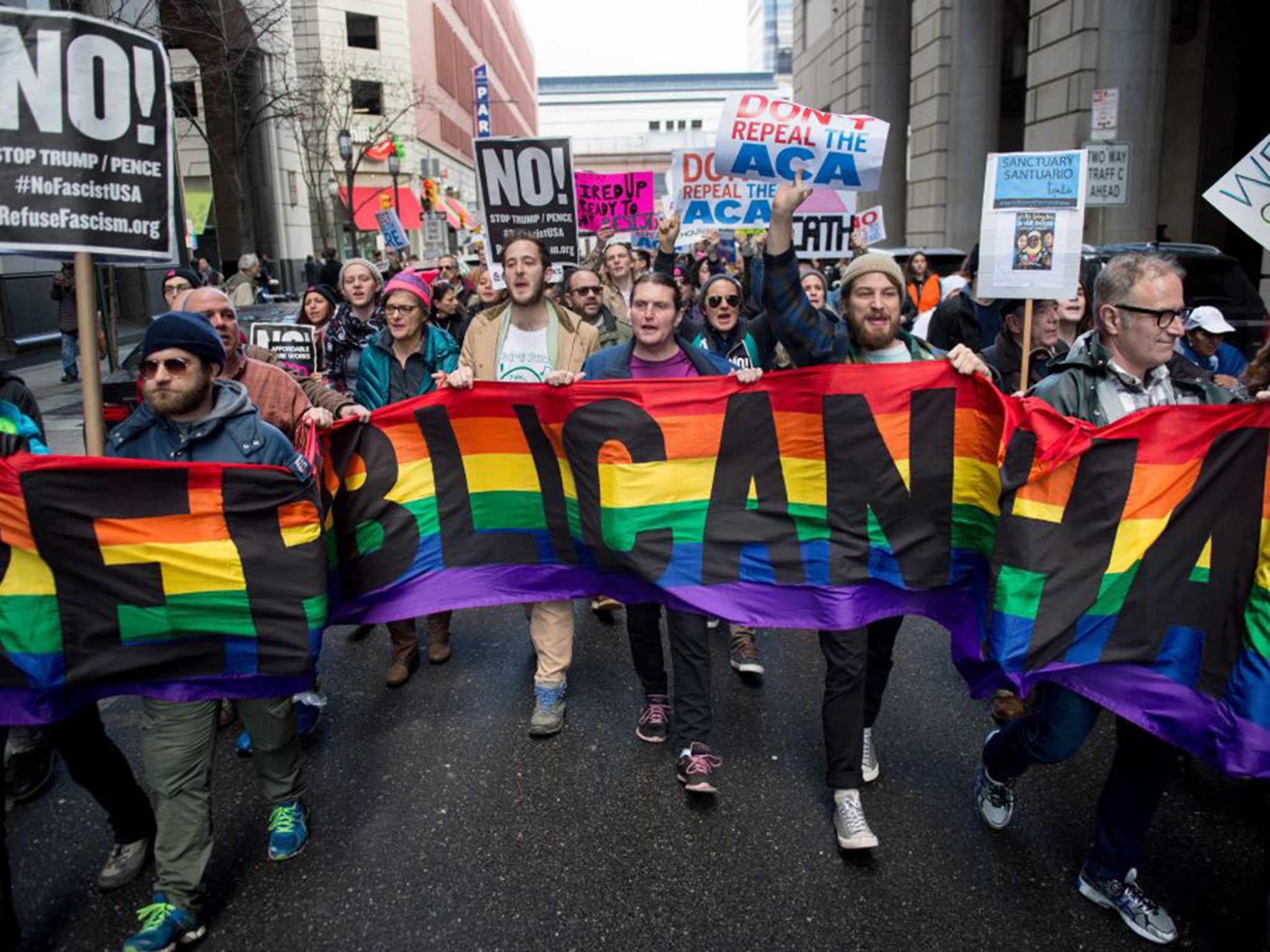 Anti-Trump protesters in Philadelphia on Wednesday