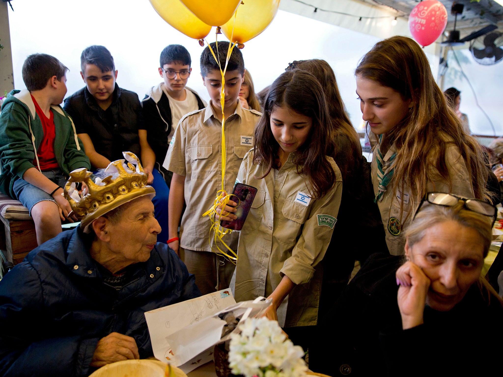 Scouts join in the celebrations at Ernest Weiner's 92nd birthday