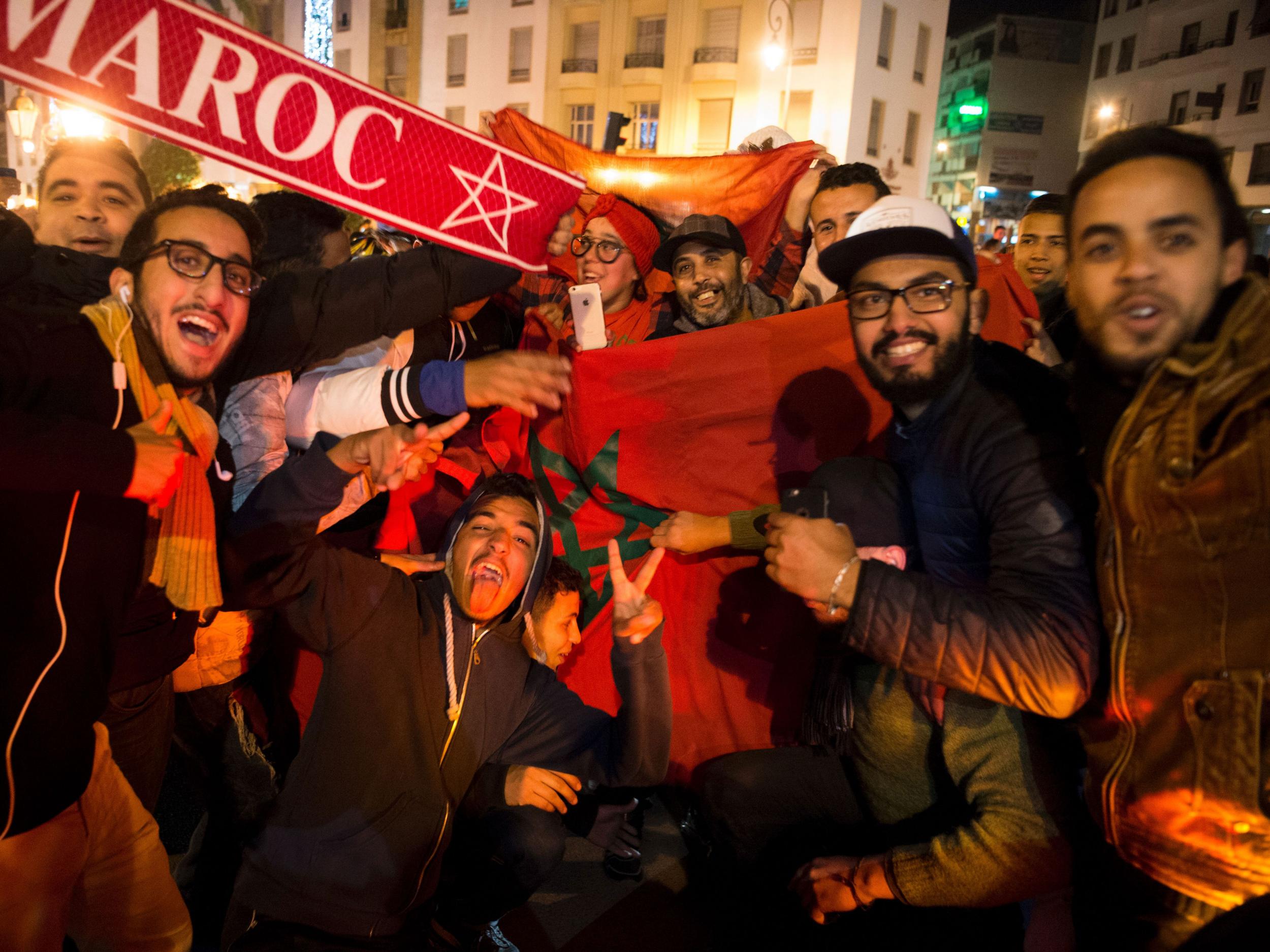 Moroccan fans celebrate their side's progress during the African Cup of Nations
