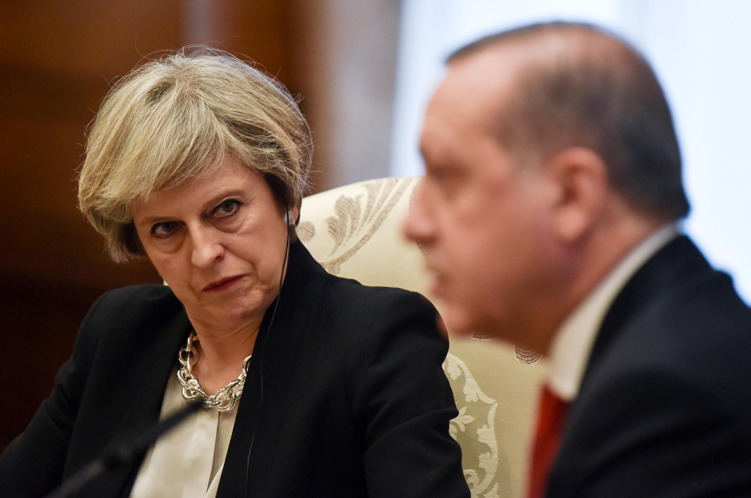 Theresa May attends a meeting with President Recep Tayyip Erdogan