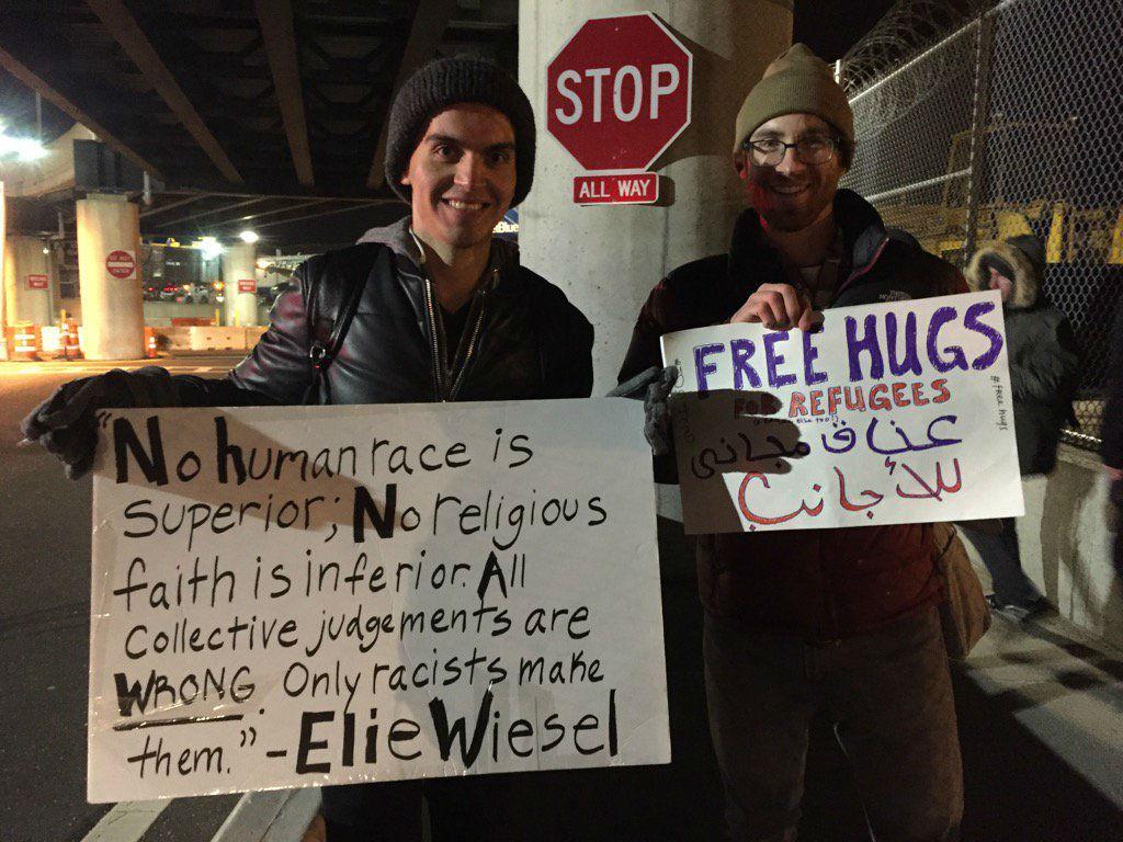 Up to 1,000 demonstrators gathered at JFK