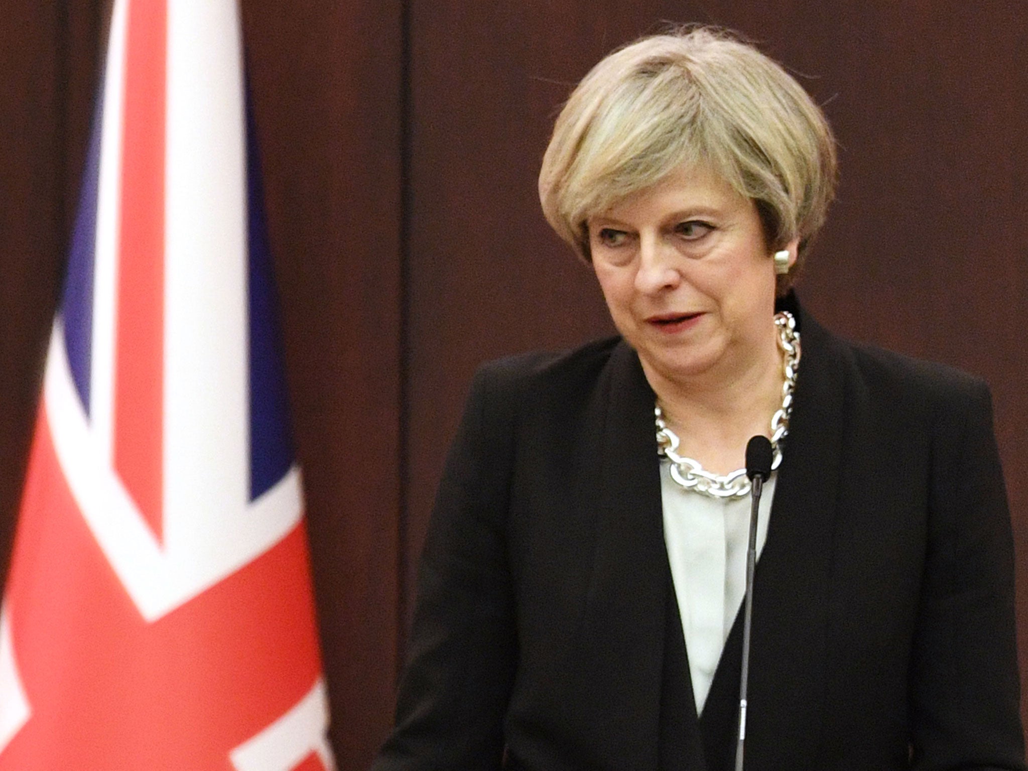Theresa May speaks during a press conference with Turkish Prime Minister Binali Yildirim