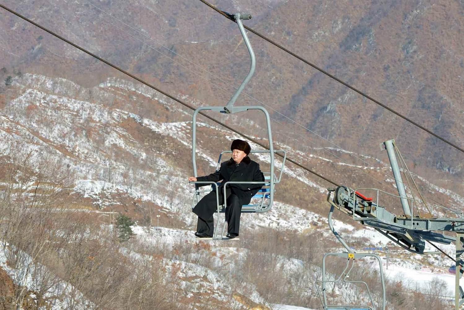 Kim Jong Un riding a ski lift&nbsp;